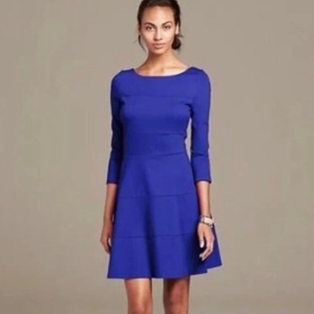 Banana Republic Blue Three Quarter Sleeve Flare Dress Size 2